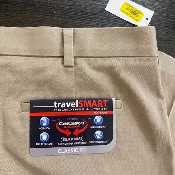 RoundTree & Yourke Travel Smart Core Comfort waistband 40x30 classic fit khaki - Picture 6 of 6